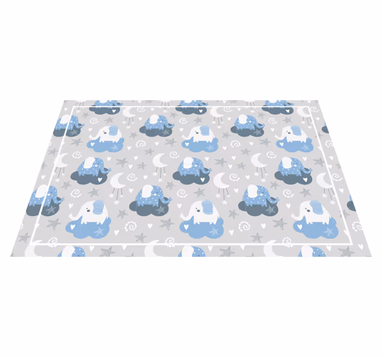 Tappeto vinile per bambini elefanti nordici blu - TenStickers