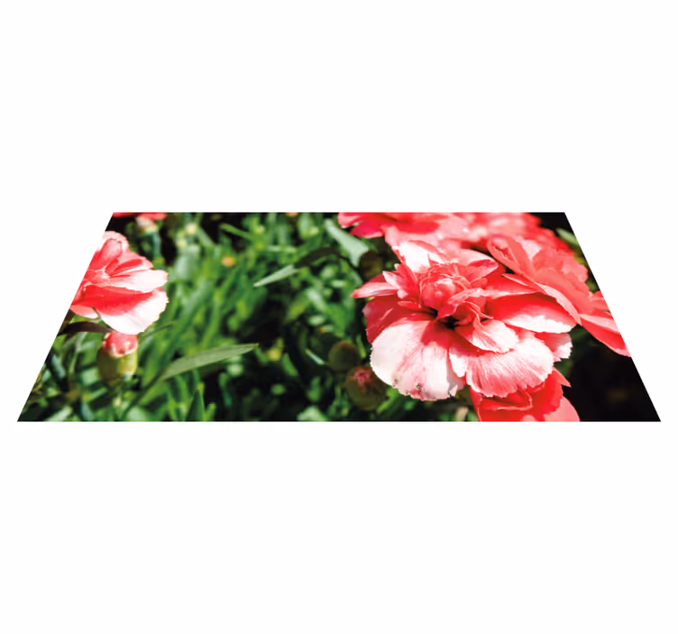 Tappeto vinile fiori rosa e verde di fiori ed erba - TenStickers