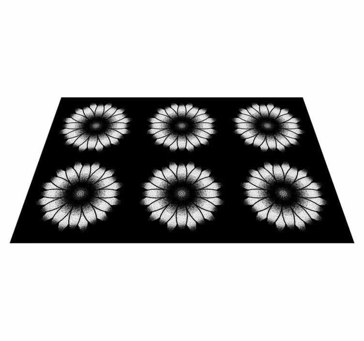 Tappeto vinile fiori ispirazione in bianco e nero - TenStickers