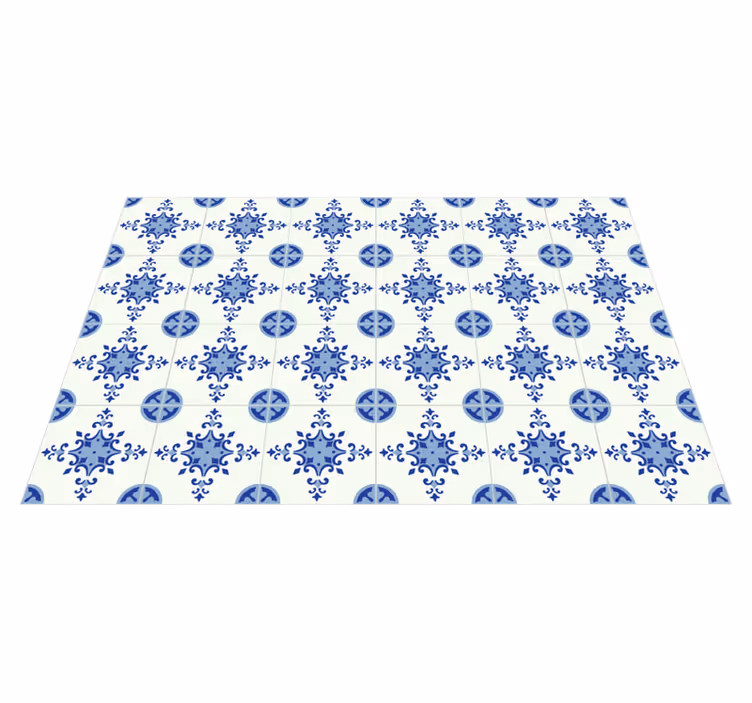 Tappeto vinile piastrelle disposizione di fiori azzurri - TenStickers