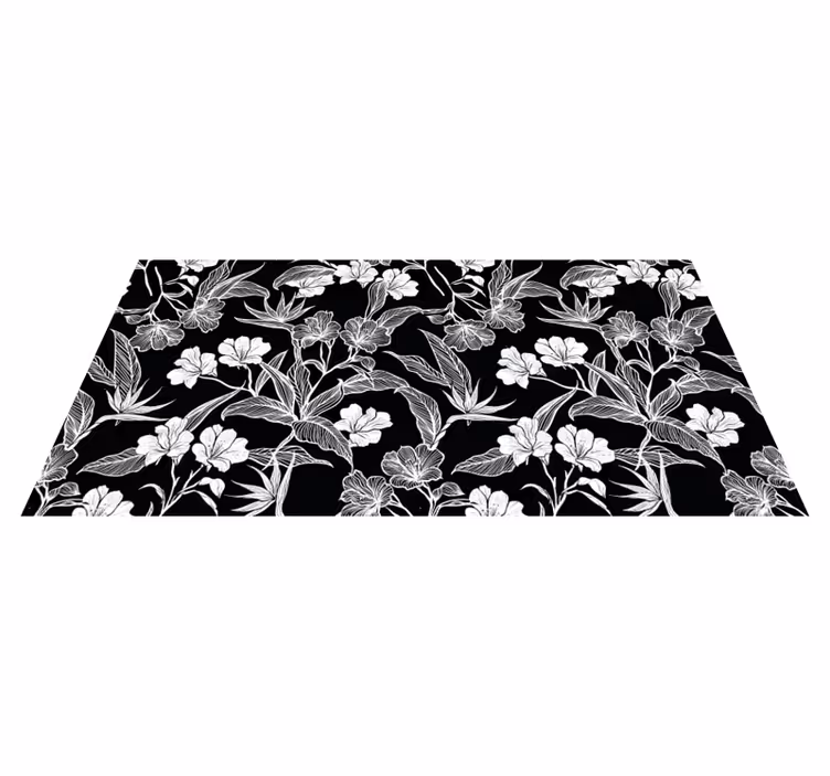 Tappeto vinile fiori eleganza in bianco e nero - TenStickers