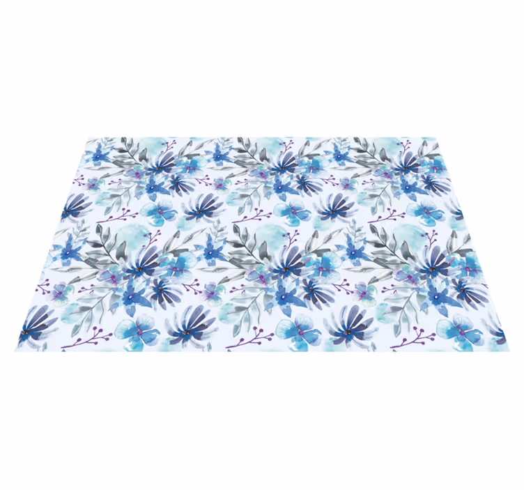 Tappeto vinile fiori motivo elegante blu - TenStickers