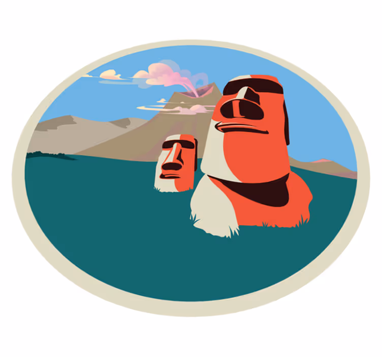 Tappeto vinile mappamondo illustrazione di statue moai - TenStickers