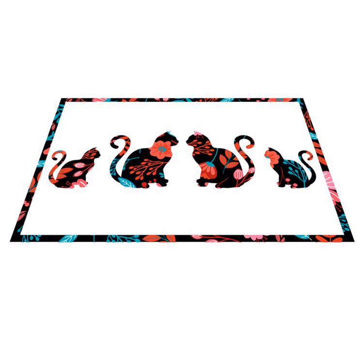 Tappeto vinile fiori sagome di gatti colorati - TenStickers
