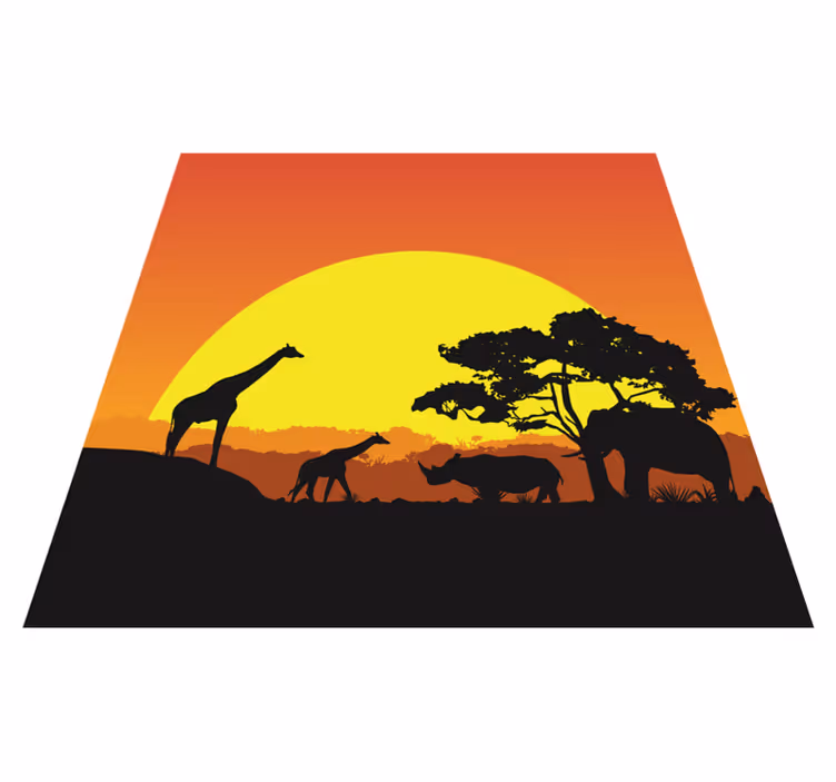 Tappeto vinile animali scena di safari al tramonto - TenStickers