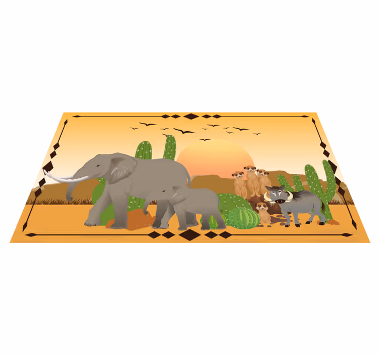 Tappeto vinile natura spedizione elefanti al crepuscolo - TenStickers