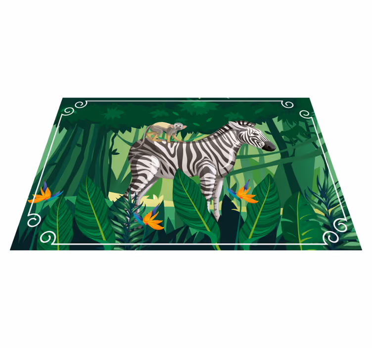 Tappeto vinile animali zebra e scimmia - TenStickers