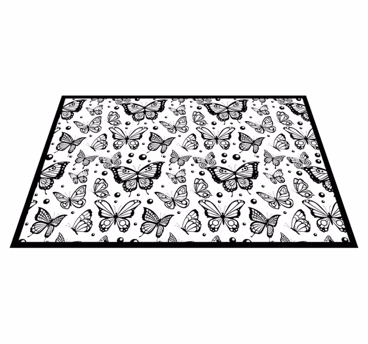 Tappeto vinile fiori motivo farfalla nera - TenStickers
