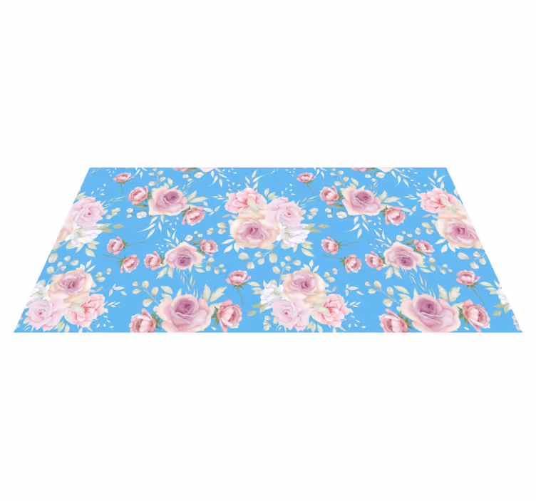 Tappeto vinile fiori fiori di rosa su blu - TenStickers