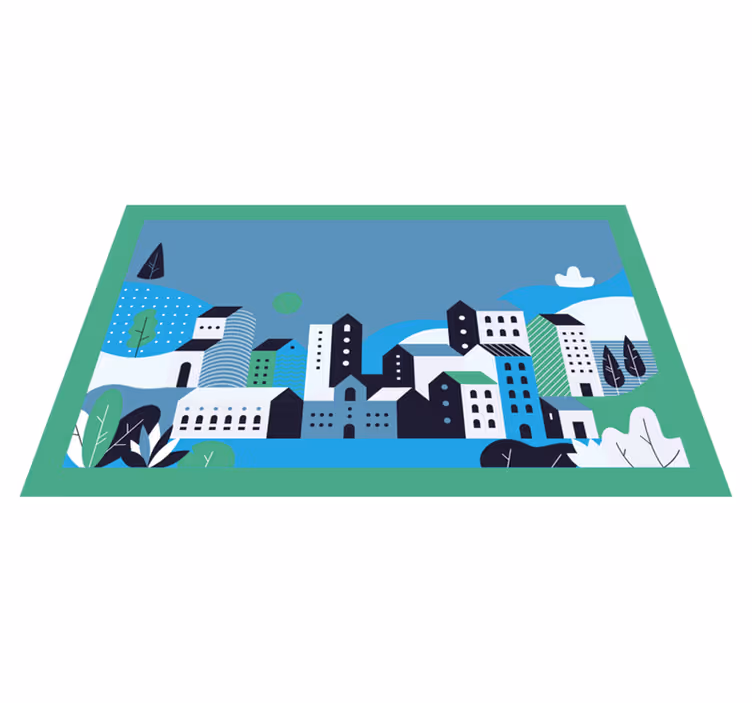 Tappeto vinile per bambini paesaggio urbano blu - TenStickers