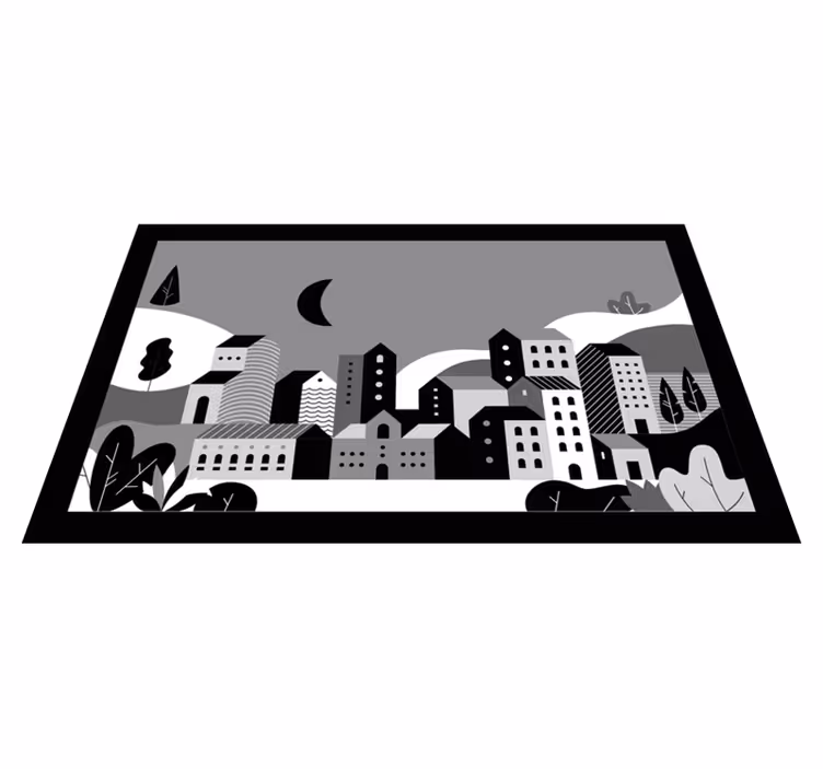 Tappeto vinile moderno paesaggio urbano in bianco e nero - TenStickers