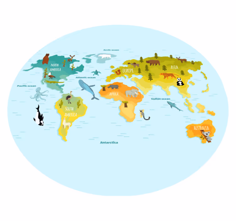 Tappeto vinile mappamondo mappa illustrata degli animali - TenStickers