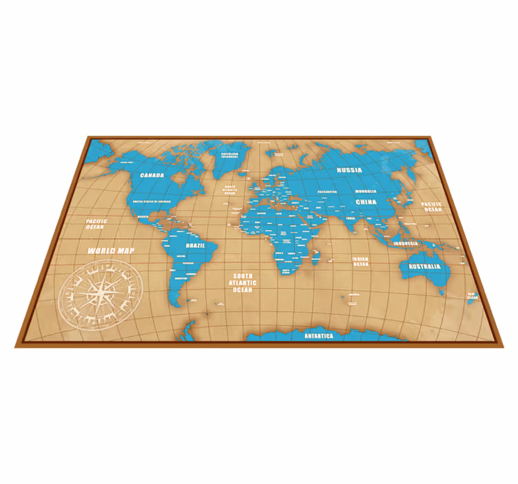 Tappeto vinile mappamondo disegno blu con paesi - TenStickers