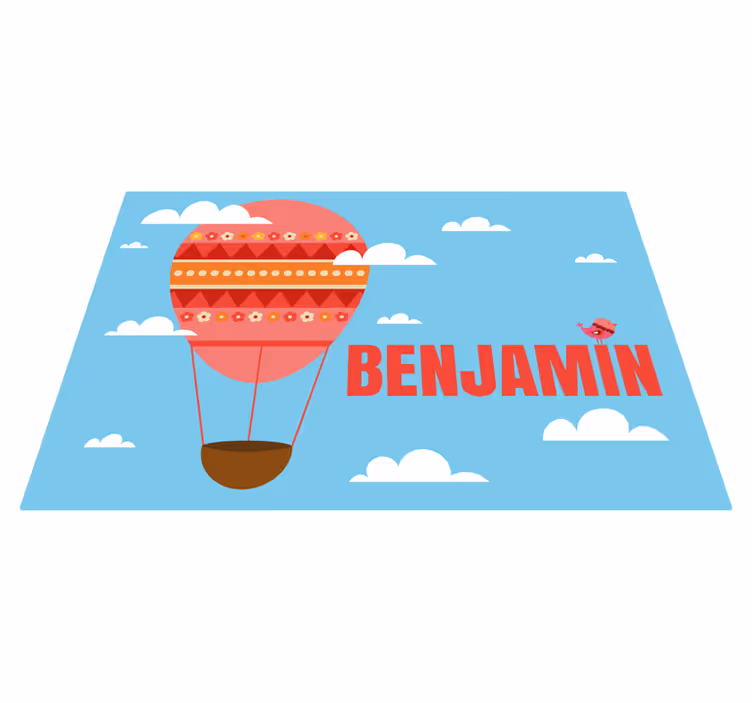 Tappeto vinile per bambini mongolfiera rossa con nome - TenStickers