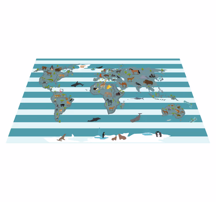 Tappeto vinile mappamondo animali attraverso i continenti - TenStickers