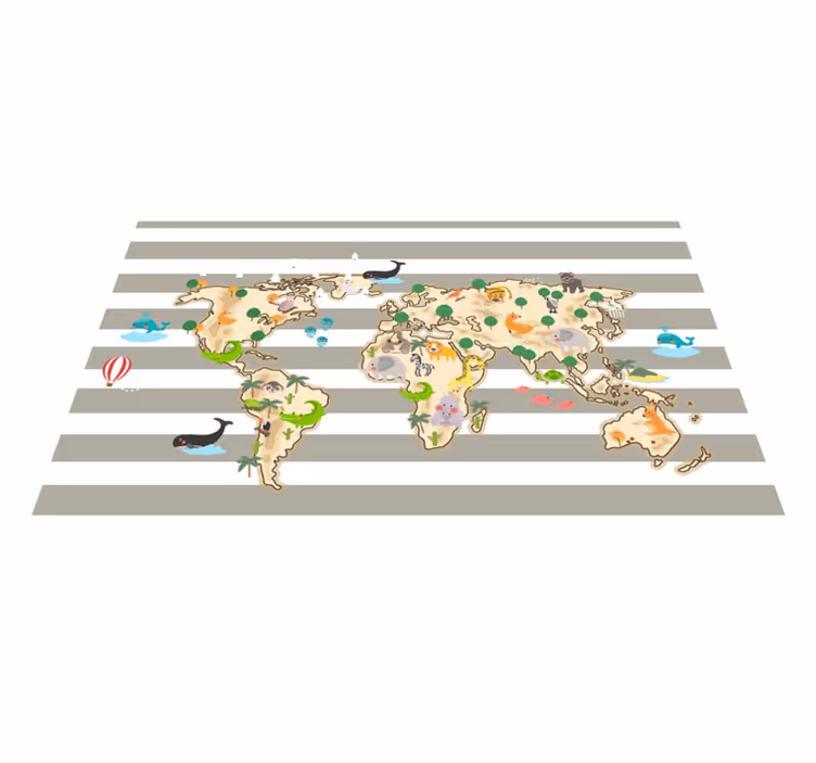 Tappeto vinile mappamondo illustrazione di animali colorati - TenStickers