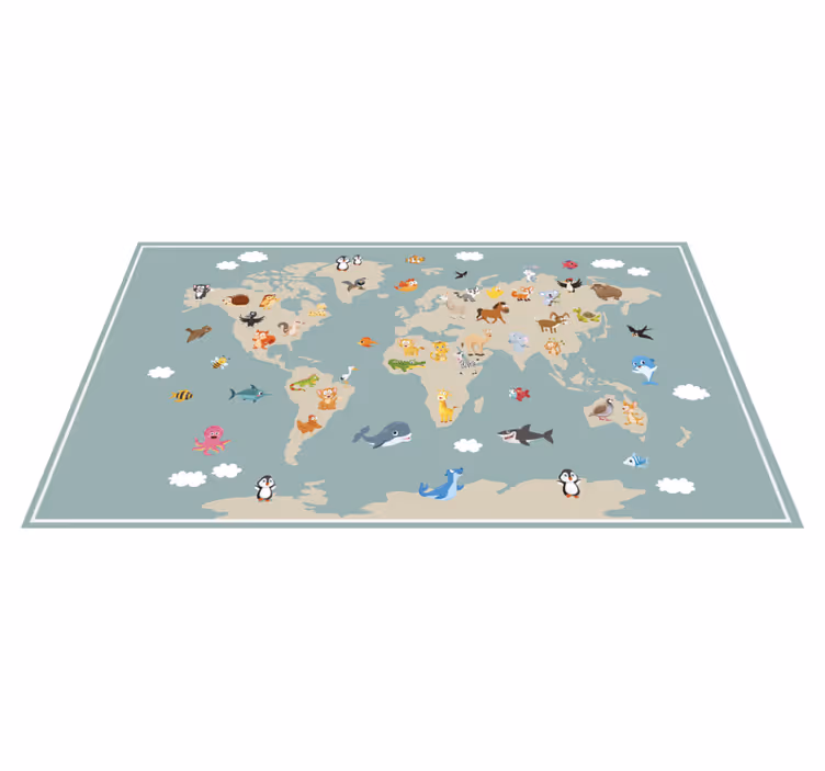 Tappeto vinile mappamondo animale colorato - TenStickers