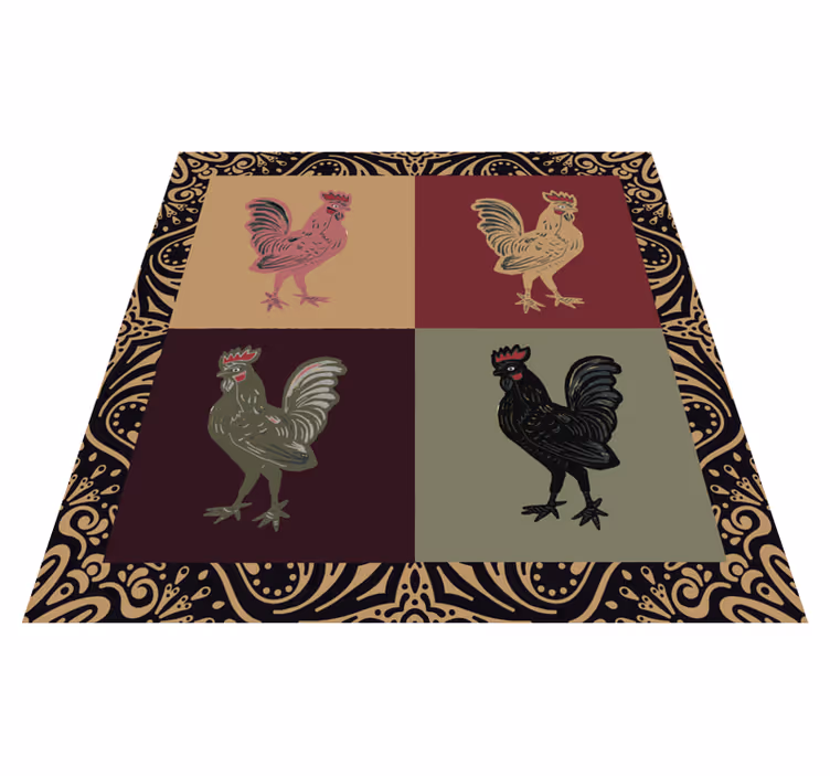 Tappeto vinile animali gallo in piastrelle classiche - TenStickers