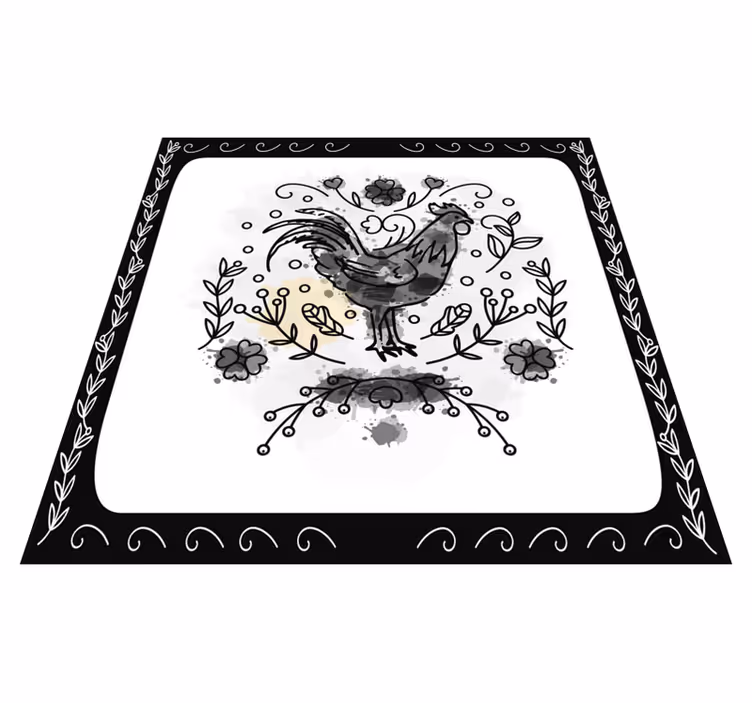 Tappeto vinile animali gallo floreale nero - TenStickers