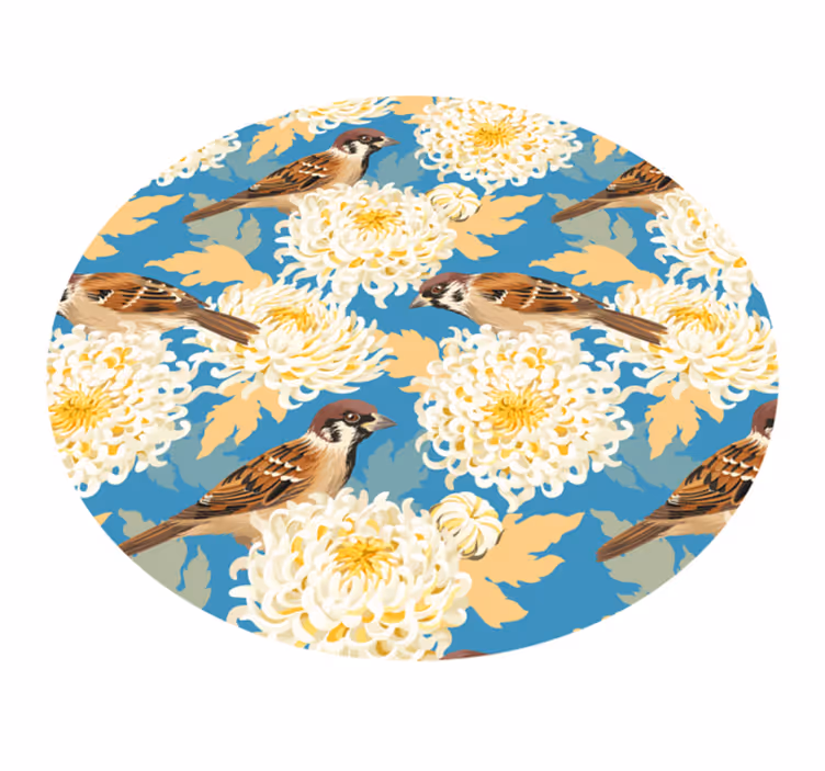 Tappeto vinile fiori motivo floreale passero - TenStickers