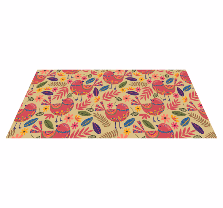 Tappeto vinile fiori motivi di uccelli colorati - TenStickers