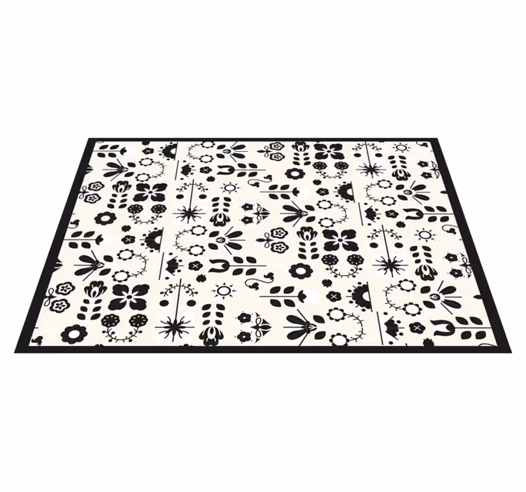 Tappeto vinile fiori motivi floreali neri - TenStickers