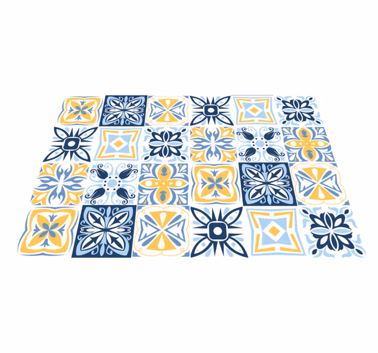Tappeto vinile mosaico piastrelle blu gialle - TenStickers
