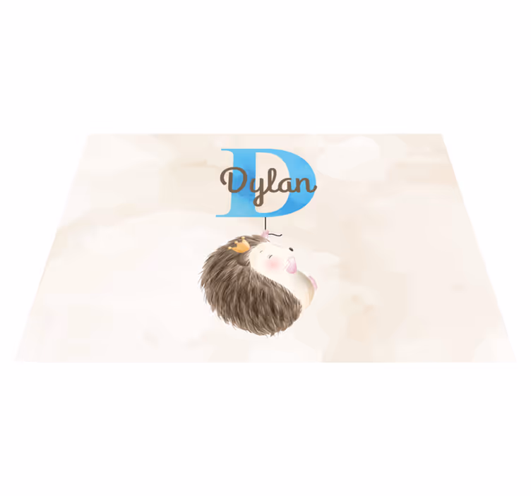 Tappeto vinile con nome iniziale di un simpatico riccio - TenStickers