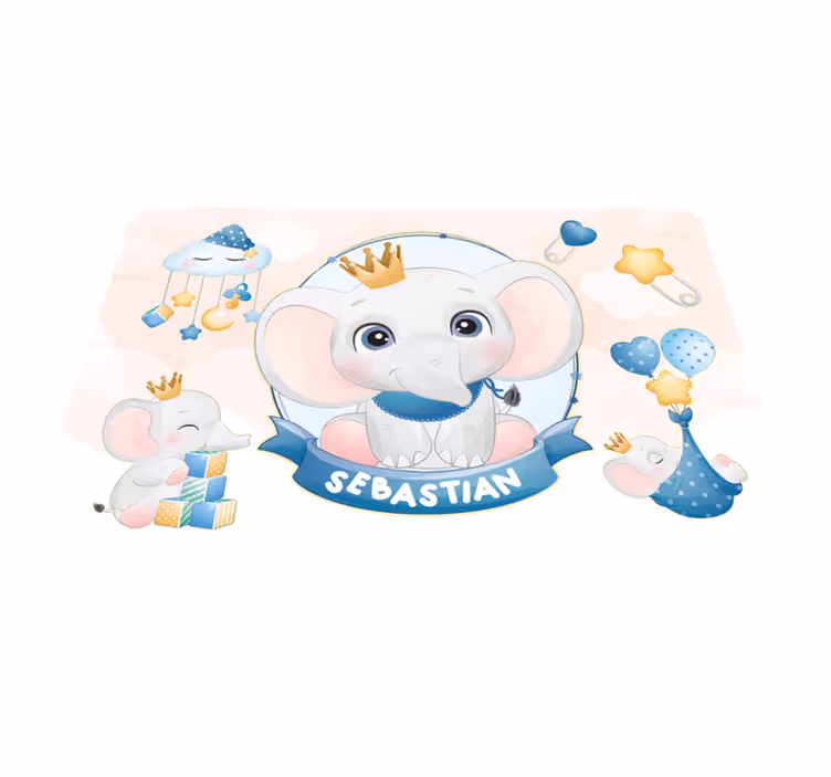Tappeto vinile con nome elefante incoronato giocattolo - TenStickers