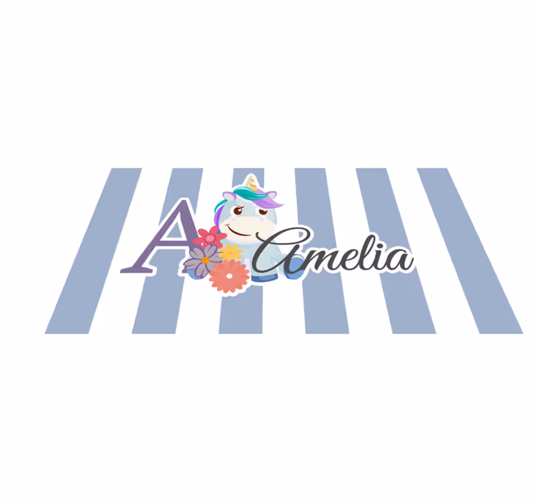 Tappeto vinile per bambini unicorno a strisce con nome - TenStickers