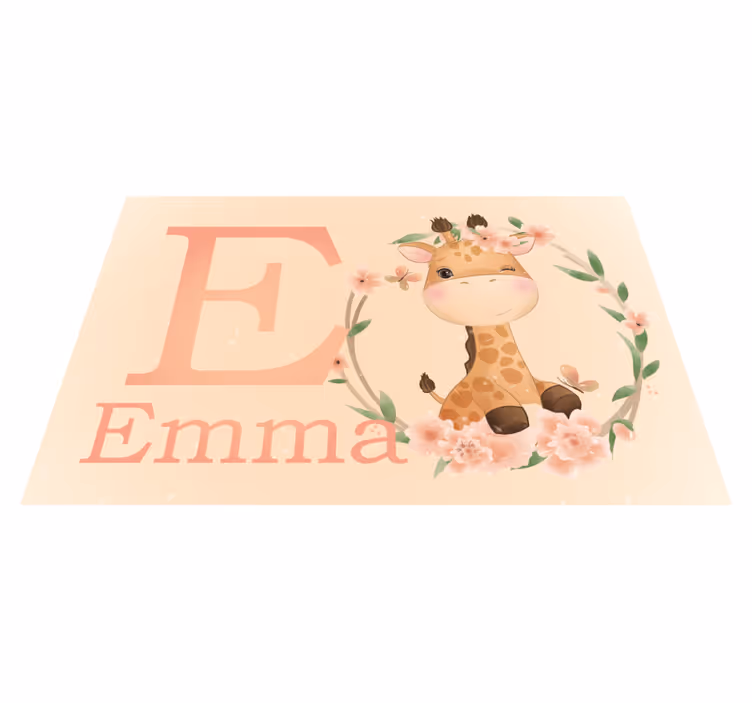 Tappeto vinile con nome illustrazione di giraffa incantevole - TenStickers