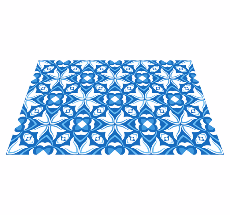 Tappeto vinile piastrelle motivo a fiori azzurri - TenStickers