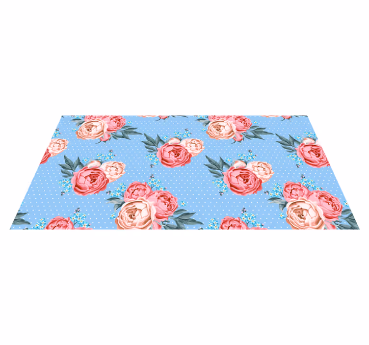 Tappeto in pvc azzurro modello a pois floreali - TenStickers