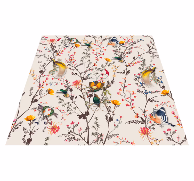Tappeto vinile fiori modello di uccello botanico - TenStickers