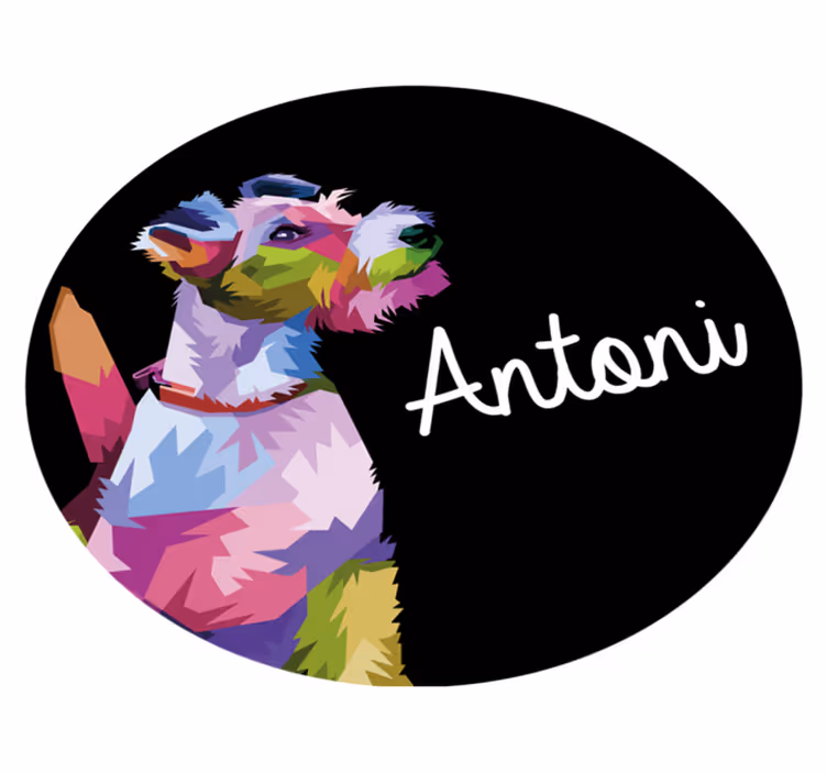 Tappeto vinile con nome ritratto canino colorato - TenStickers