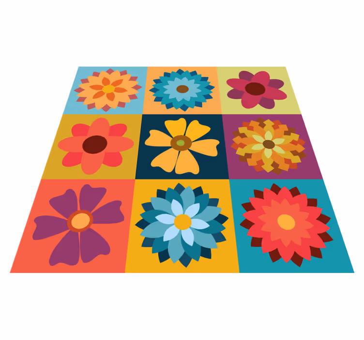 Tappeto in pvc effetto piastrella fiori hippie multicolori - TenStickers