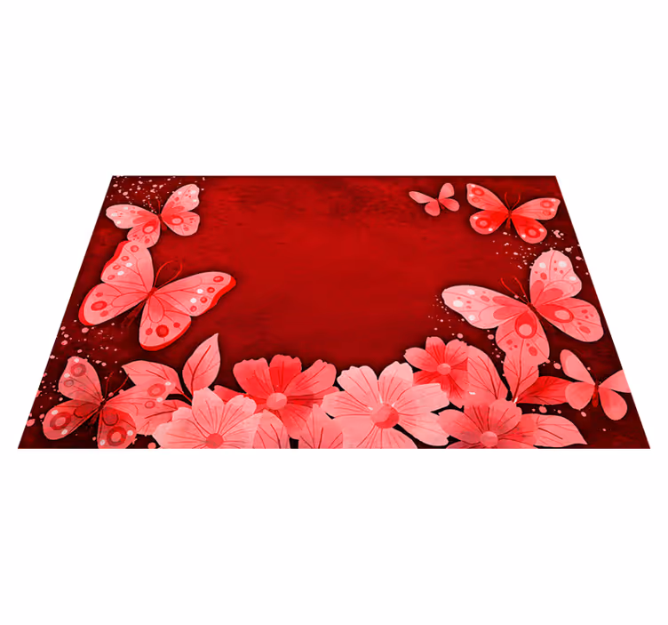 Tappeto vinile rosso disegno di fiori e farfalle - TenStickers