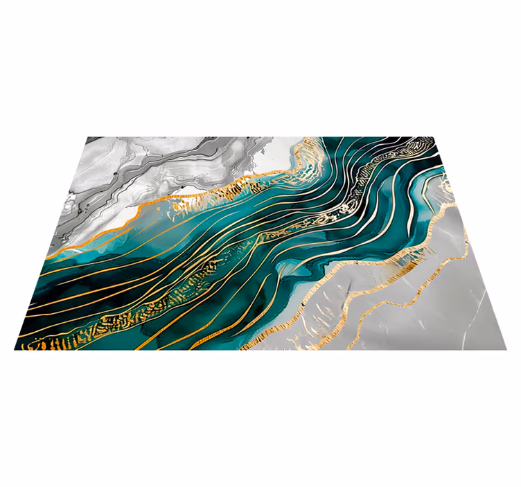 Tappeto vinile effetto marmo grigio e verde con effetto dorato - TenStickers