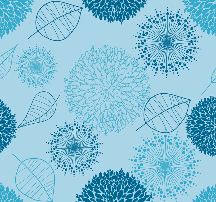 Carta da parati blu gruppi floreali geometrici - TenStickers