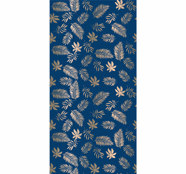 Carta da parati foglie motivo dorato su sfondo blu navy - TenStickers