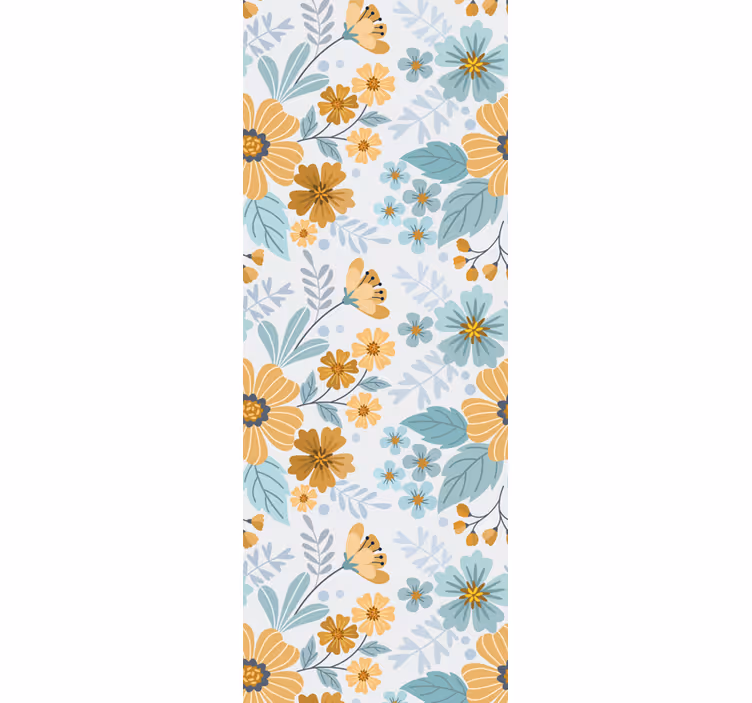 Carta da parati floreale composizione floreale con farfalle - TenStickers