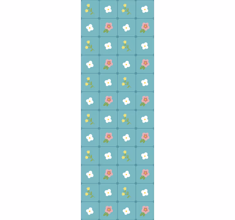 Carta da parati effetto piastrelle motivi blu fioriti - TenStickers