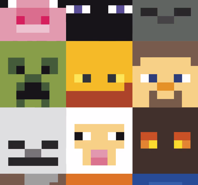 Carta da parati camera ragazzi facce pixelate da gioco - TenStickers