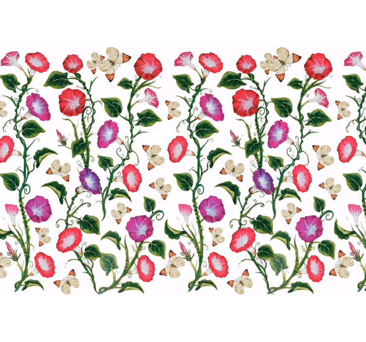 Carta da parati floreale fiori a tromba rosa e viola - TenStickers