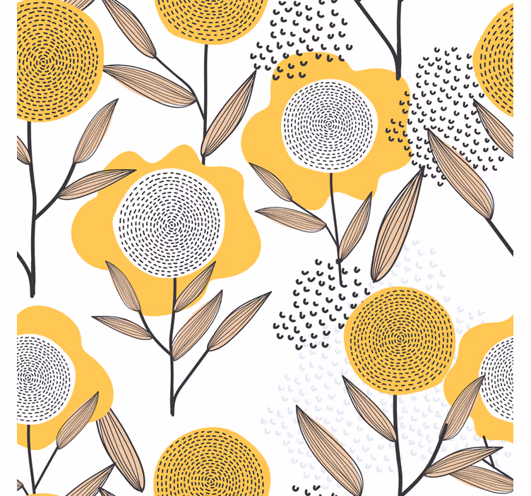 Carta da parati soggiorno motivo floreale astratto giallo - TenStickers