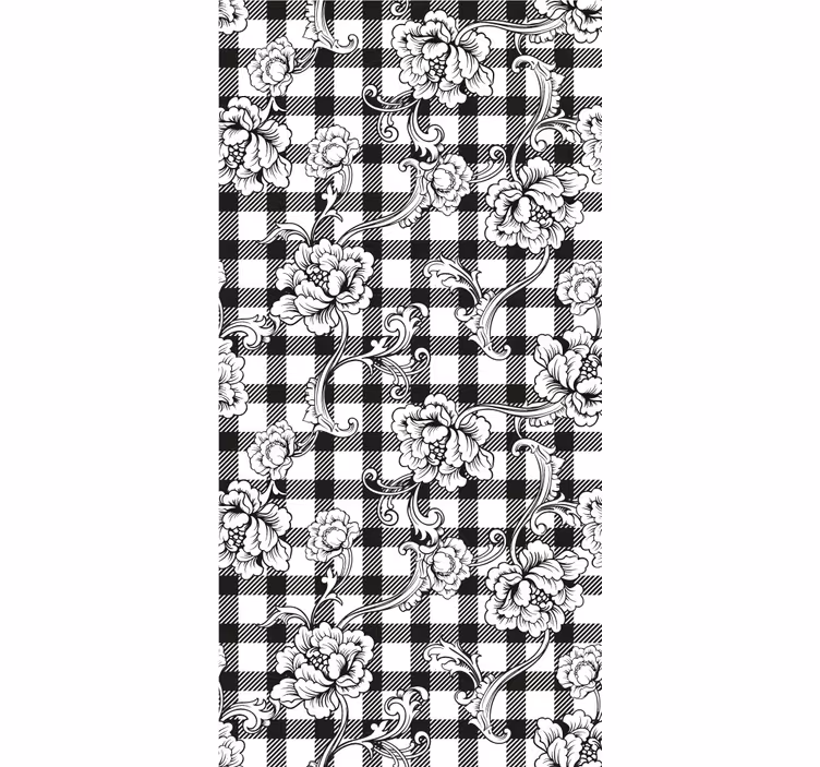 Carta da parati ornamentale a motivi floreali quadrettati - TenStickers