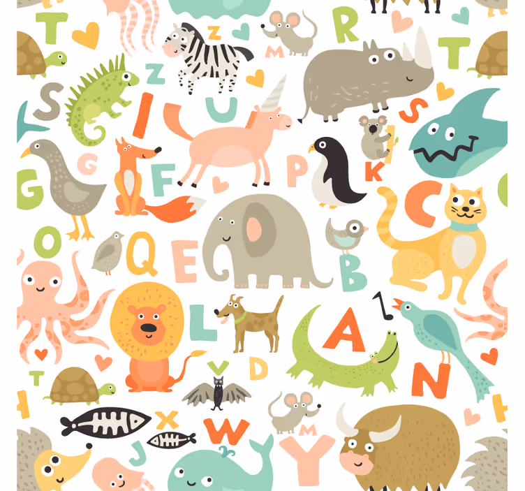 Carta da parati animali per bambini con lettere alfabetiche - TenStickers