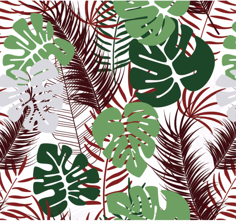 Carta da parati natura foglie di monstera con rami rossi - TenStickers