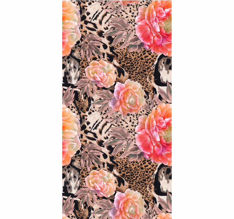 Carta da parati natura pelle di leopardo floreale - TenStickers