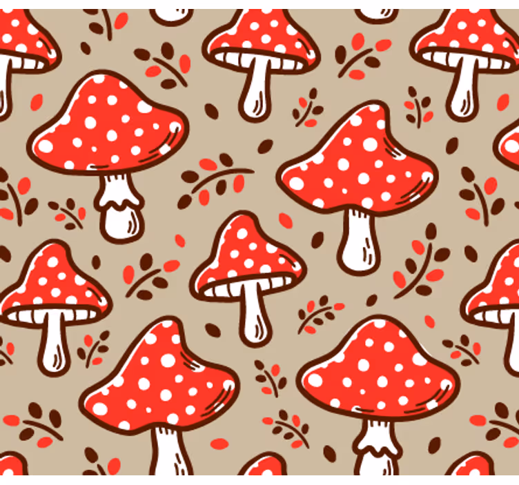 Carta da parati natura funghi tipici su sfondo beige - TenStickers